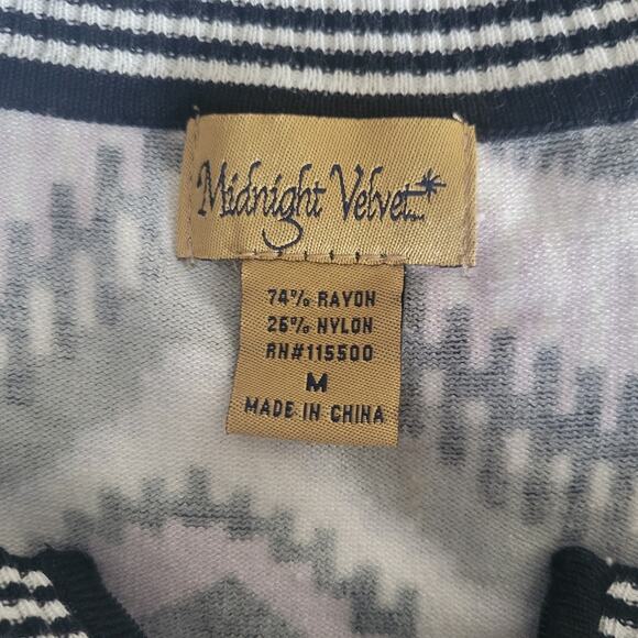 Medium Midnight Velvet zipper cardigan sweater purple tan and white pattern - Picture 3 of 4